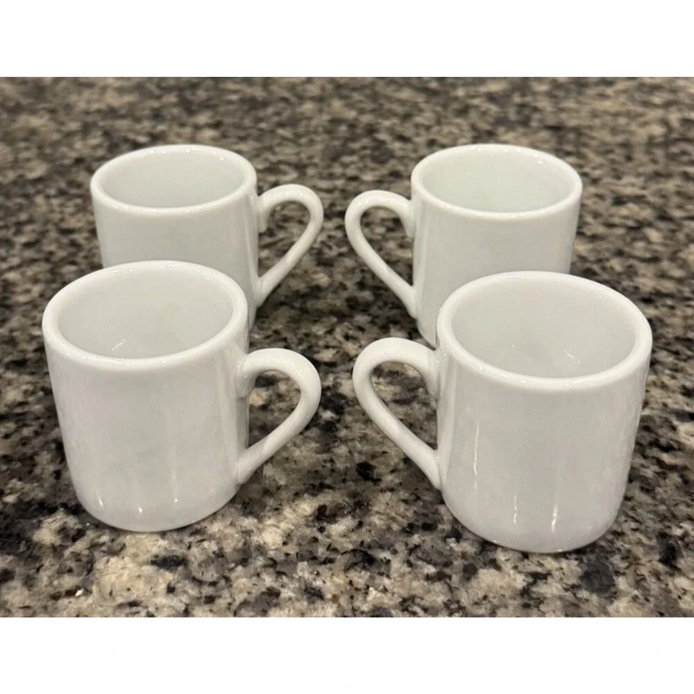Sur La Table White Demitasse Espresso Cups 2 Oz Mini Mug Fine Porcelain Set of 4